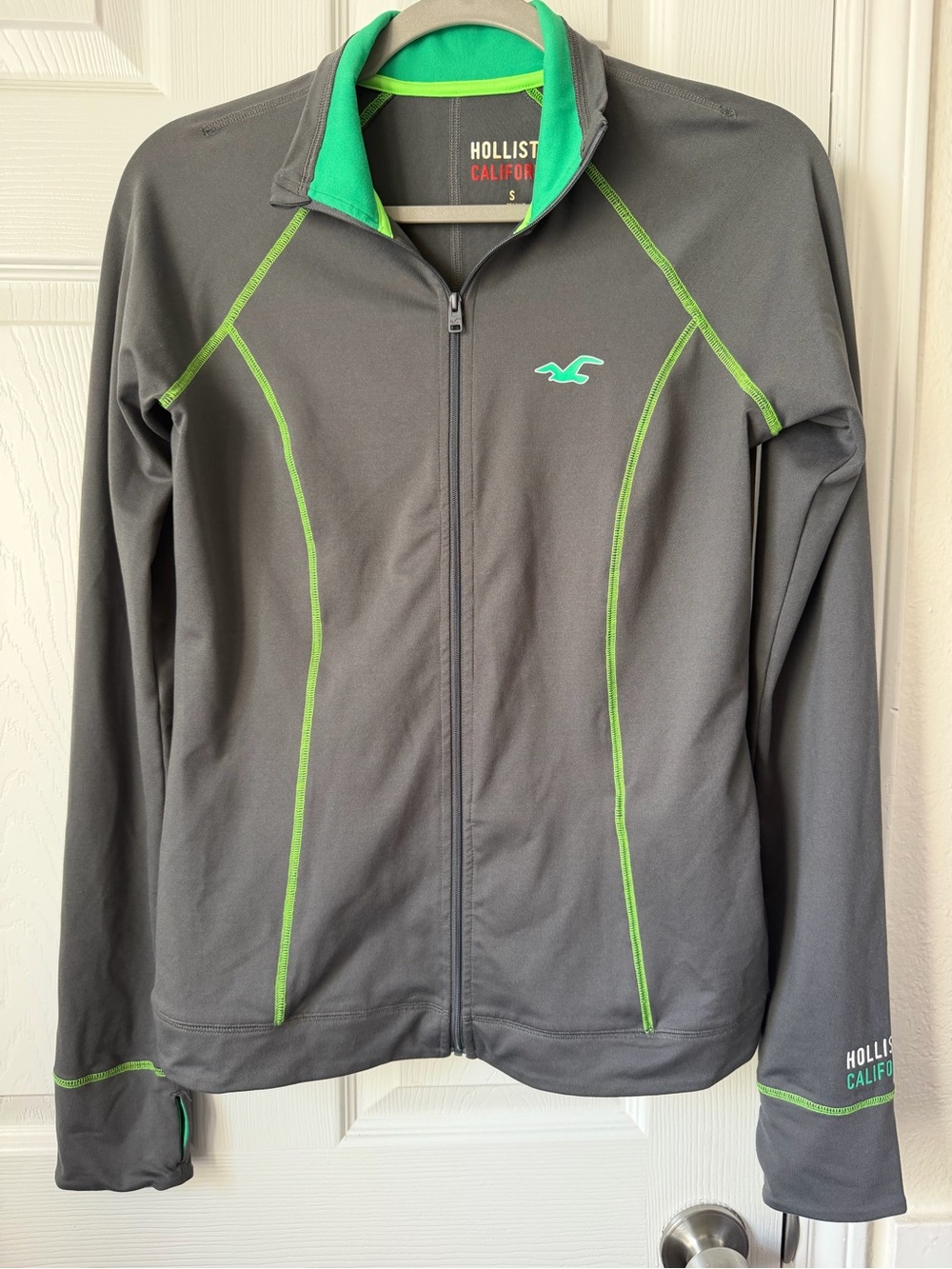 Hollister Sport Gray Green Full Zip Track Jacket Thumbholes Women’s S
